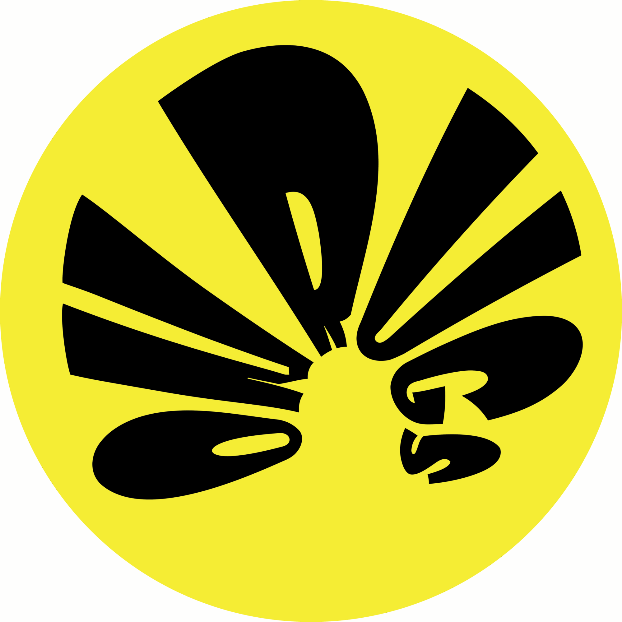 On Rugs logo featuring distorted black typography on a vibrant yellow circle, viewed from a top-down perspective to represent people connected in a collective playground.